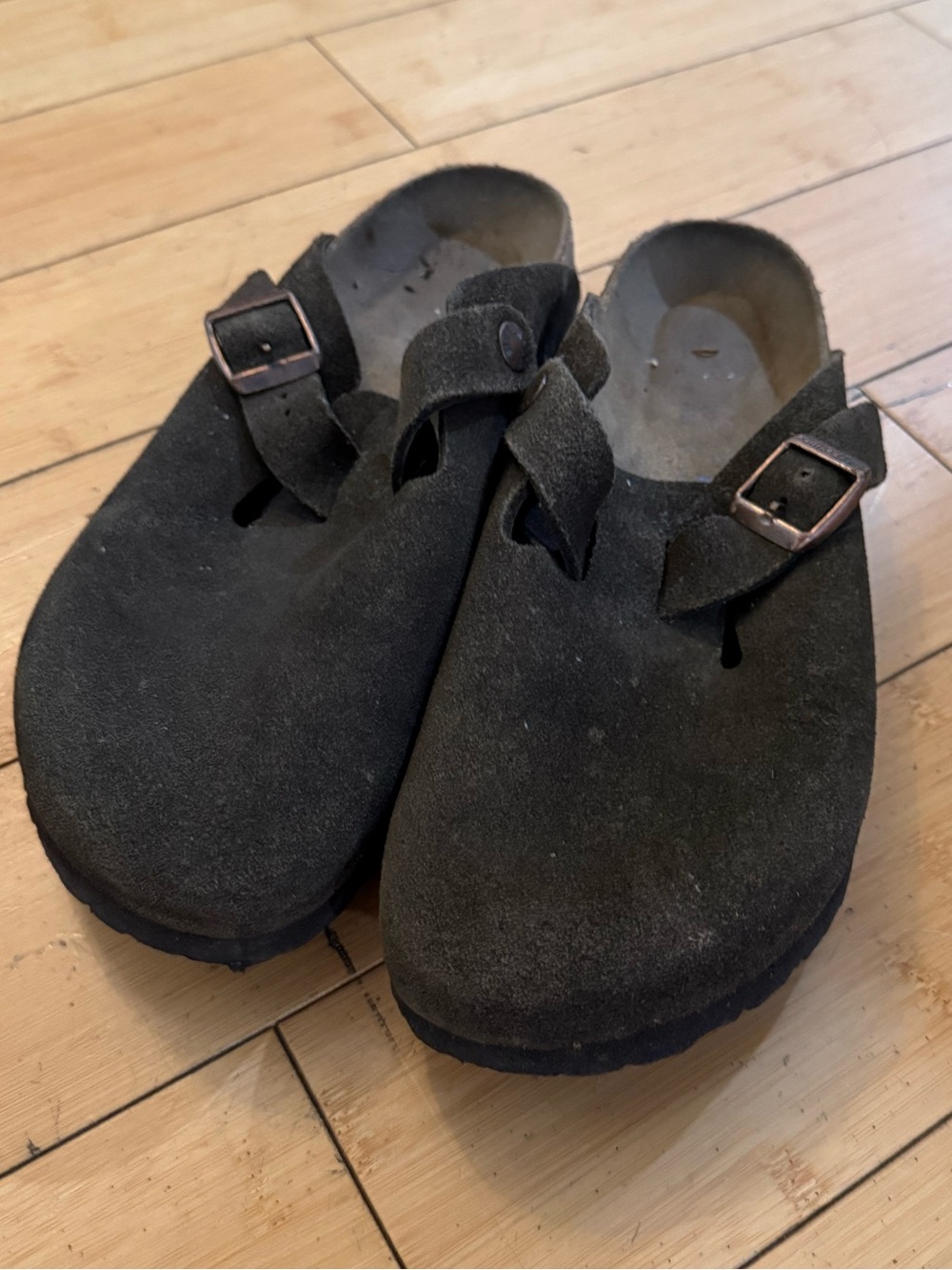 Birkenstock Suede Slip-On Clog with Buckle - Dark Brown